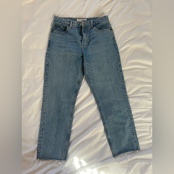 Topshop Denim - Topshop cropped raw cut straight denim jeans